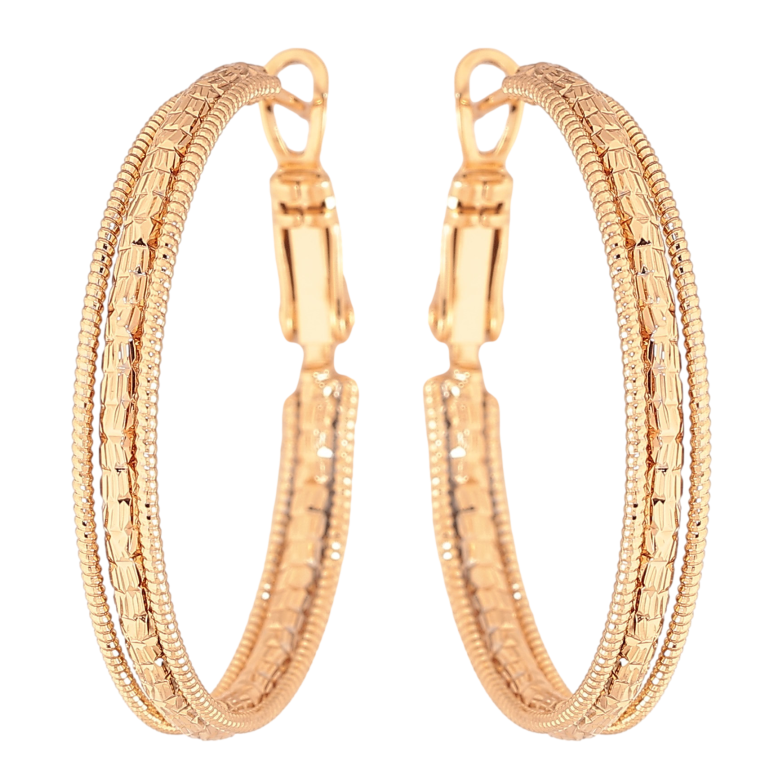 Сережки Xuping колір Позолота 18K кільця (конго) "Декоративний візерунок" ø 3см фото №3