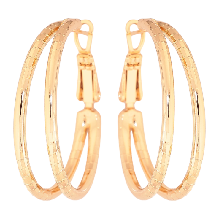 Серьги Xuping цвет Позолота 18K кольца (конго) "Двойные с узором" ø 3см фото №22