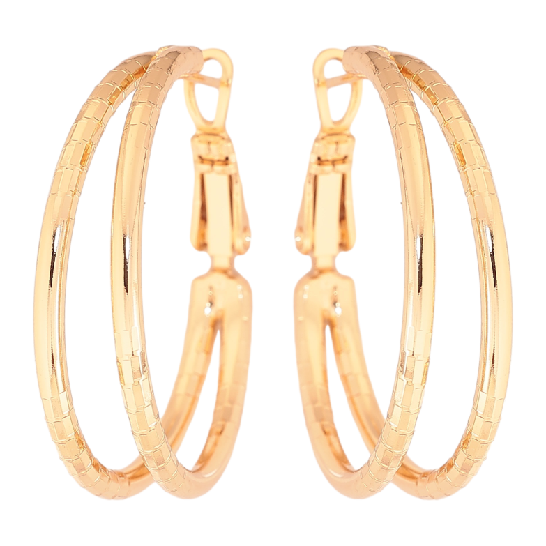 Сережки Xuping колір Позолота 18K кільця (конго) "Подвійні з візерунком" ø 3см фото №6 Сережки Xuping колір Позолота 18K кільця (конго) "Подвійні з візерунком" ø 3см фото №6