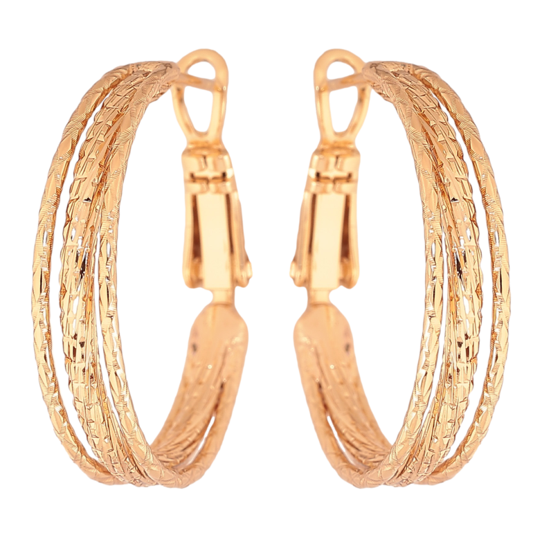 Сережки Xuping колір Позолота 18K кільця (конго) "Декоративний візерунок" ø 2.5см фото №2 Сережки Xuping колір Позолота 18K кільця (конго) "Декоративний візерунок" ø 2.5см фото №2