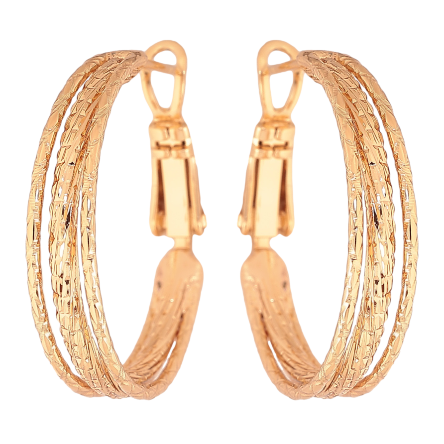 Серьги Xuping цвет Позолота 18K кольца (конго) "Декоративный узор" ø 2.5см фото №1 Серьги Xuping цвет Позолота 18K кольца (конго) "Декоративный узор" ø 2.5см фото №1