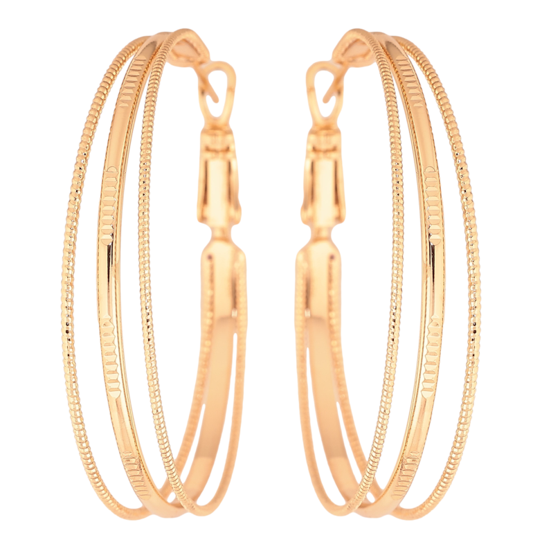 Сережки Xuping колір Позолота 18K кільця (конго) "Потрійні" ø 4см фото №3 Сережки Xuping колір Позолота 18K кільця (конго) "Потрійні" ø 4см фото №3