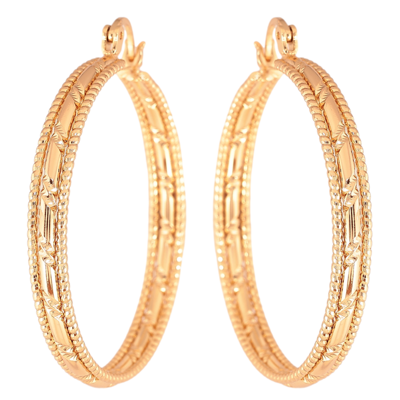 Сережки Xuping колір Позолота 18K кільця (конго) "Декоративний візерунок" ø 4см фото №10 Сережки Xuping колір Позолота 18K кільця (конго) "Декоративний візерунок" ø 4см фото №10