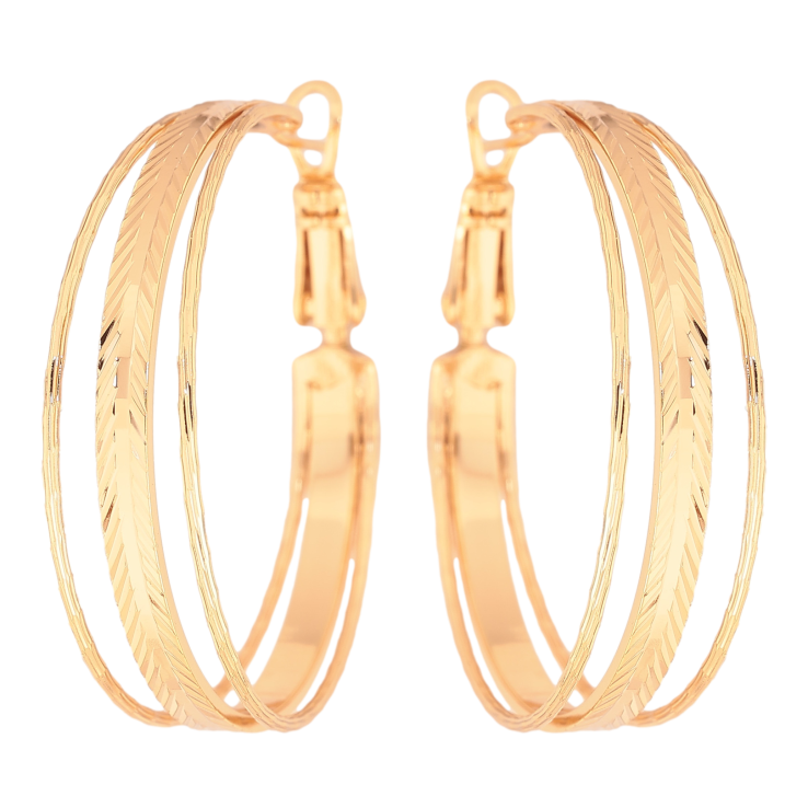 Серьги Xuping цвет Позолота 18K кольца (конго) "Тройные с узором" ø 3.5см фото №11