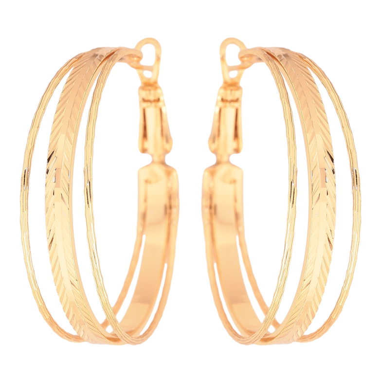 Сережки Xuping колір Позолота 18K кільця (конго) "Потрійні з візерунком" ø 3.5см фото №4