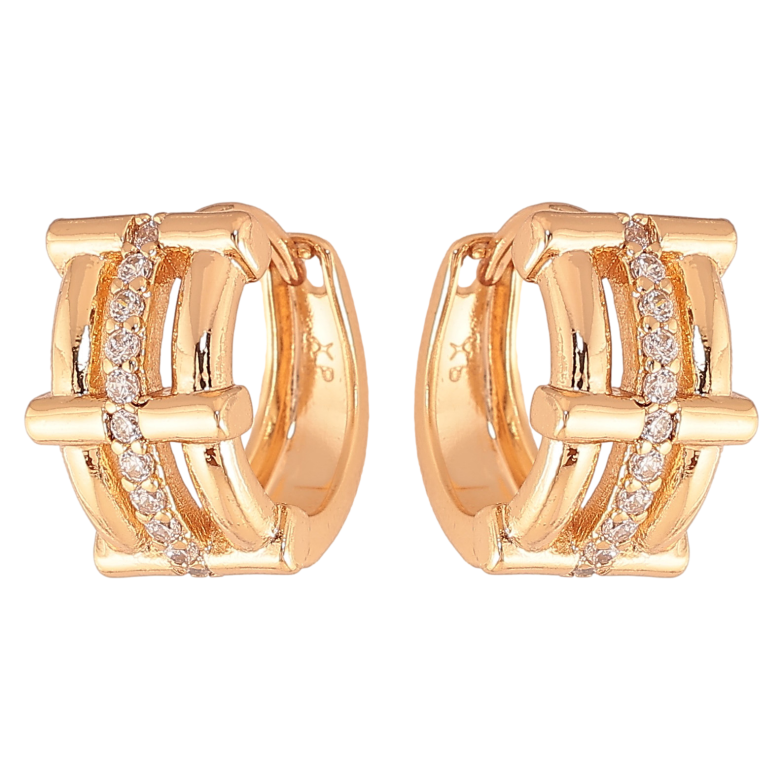 Сережки Xuping колір Позолота 18K колечка "Візерунок з кристалами" фото №2