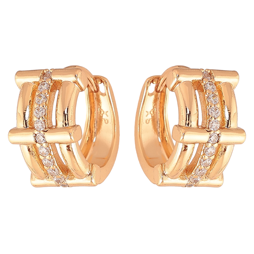 Серьги Xuping цвет Позолота 18K колечки "Узор с кристаллами"  фото №1