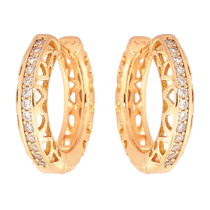 Серьги Xuping цвет Позолота 18K колечки "Резной узор с дорожками кристаллов" фото №22 Серьги Xuping цвет Позолота 18K колечки "Резной узор с дорожками кристаллов" фото №22