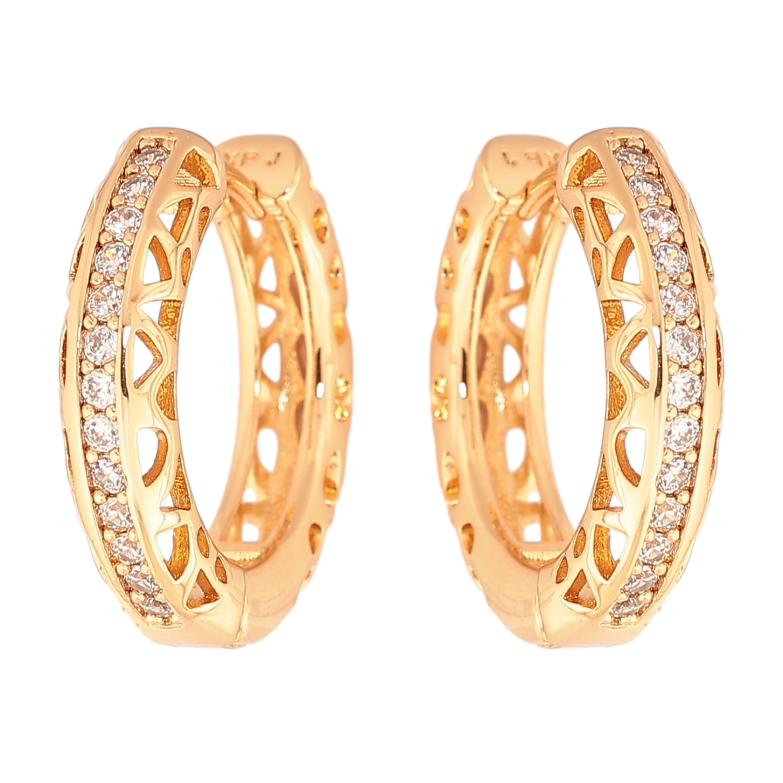 Серьги Xuping цвет Позолота 18K колечки "Резной узор с дорожками кристаллов" фото №3 Серьги Xuping цвет Позолота 18K колечки "Резной узор с дорожками кристаллов" фото №3