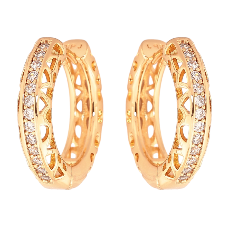 Серьги Xuping цвет Позолота 18K колечки "Резной узор с дорожками кристаллов" фото №1 Серьги Xuping цвет Позолота 18K колечки "Резной узор с дорожками кристаллов" фото №1