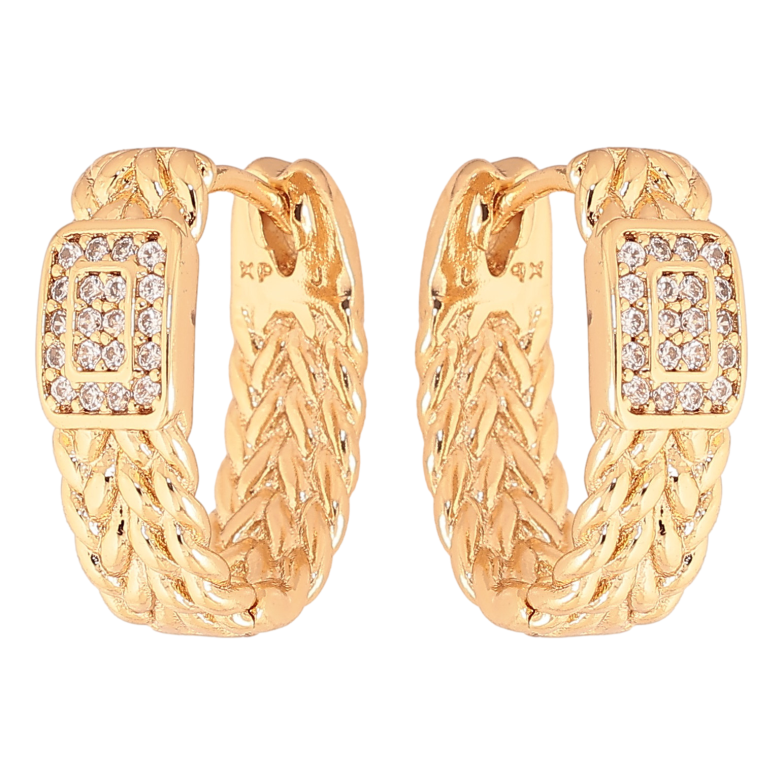 Серьги Xuping цвет Позолота 18K колечки "Декоративный узор с кристаллами" фото №3 Серьги Xuping цвет Позолота 18K колечки "Декоративный узор с кристаллами" фото №3