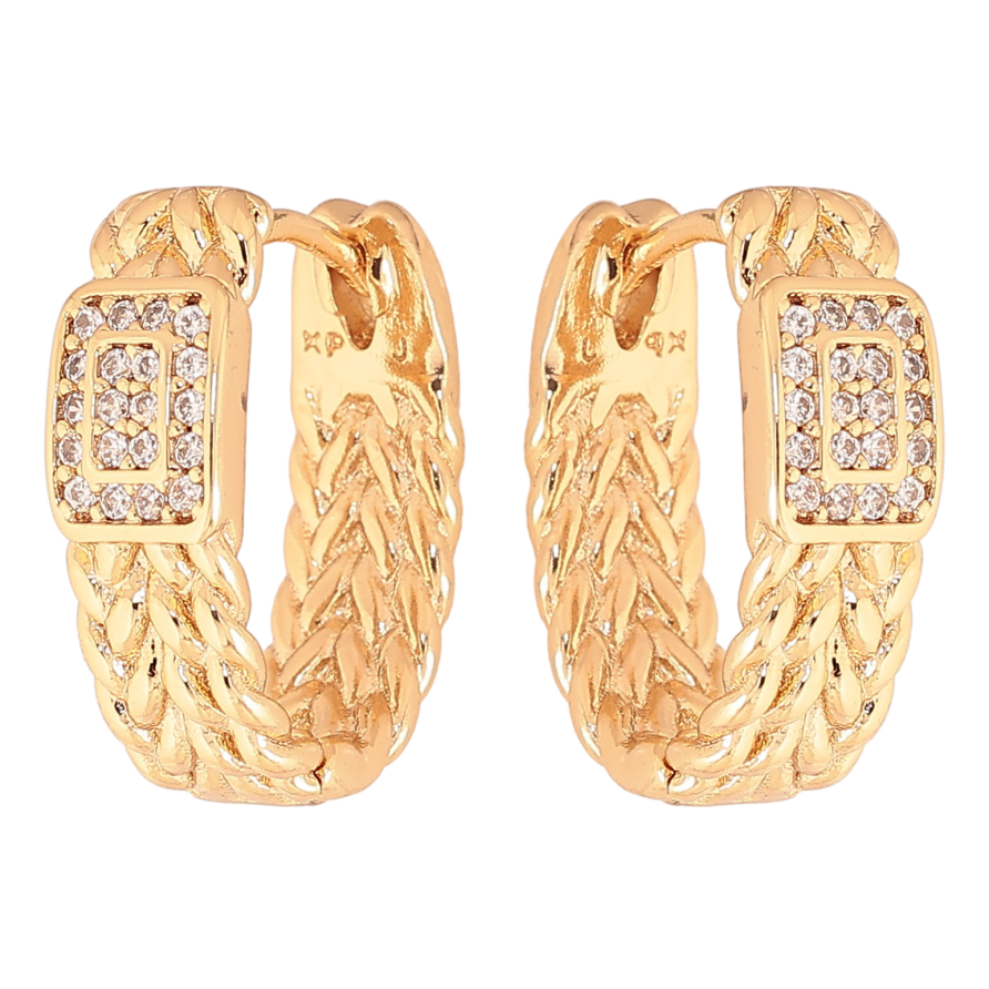 Серьги Xuping цвет Позолота 18K колечки "Декоративный узор с кристаллами" фото №1 Серьги Xuping цвет Позолота 18K колечки "Декоративный узор с кристаллами" фото №1