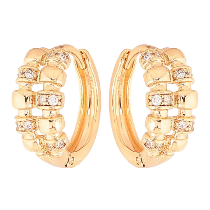 Серьги Xuping цвет Позолота 18K колечки "Узор с кристаллами" фото №3 Серьги Xuping цвет Позолота 18K колечки "Узор с кристаллами" фото №3