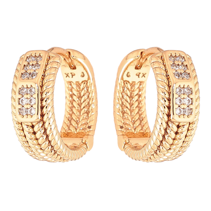 Серьги Xuping цвет Позолота 18K колечки "Узор с кристаллами" фото №5 Серьги Xuping цвет Позолота 18K колечки "Узор с кристаллами" фото №5