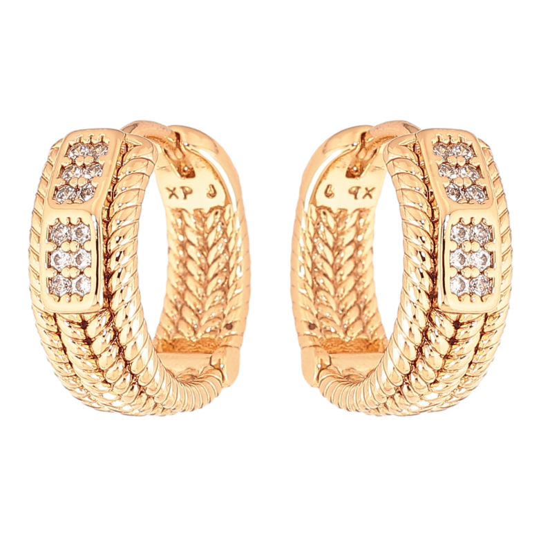 Сережки Xuping колір Позолота 18K колечка "Візерунок з кристалами" фото №1 Сережки Xuping колір Позолота 18K колечка "Візерунок з кристалами" фото №1