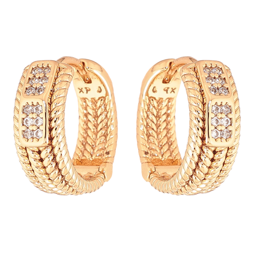 Серьги Xuping цвет Позолота 18K колечки "Узор с кристаллами"  фото №1