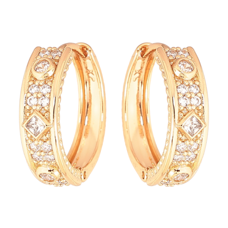 Серьги Xuping цвет Позолота 18K колечки "Узор с кристаллами" фото №1 Серьги Xuping цвет Позолота 18K колечки "Узор с кристаллами" фото №1