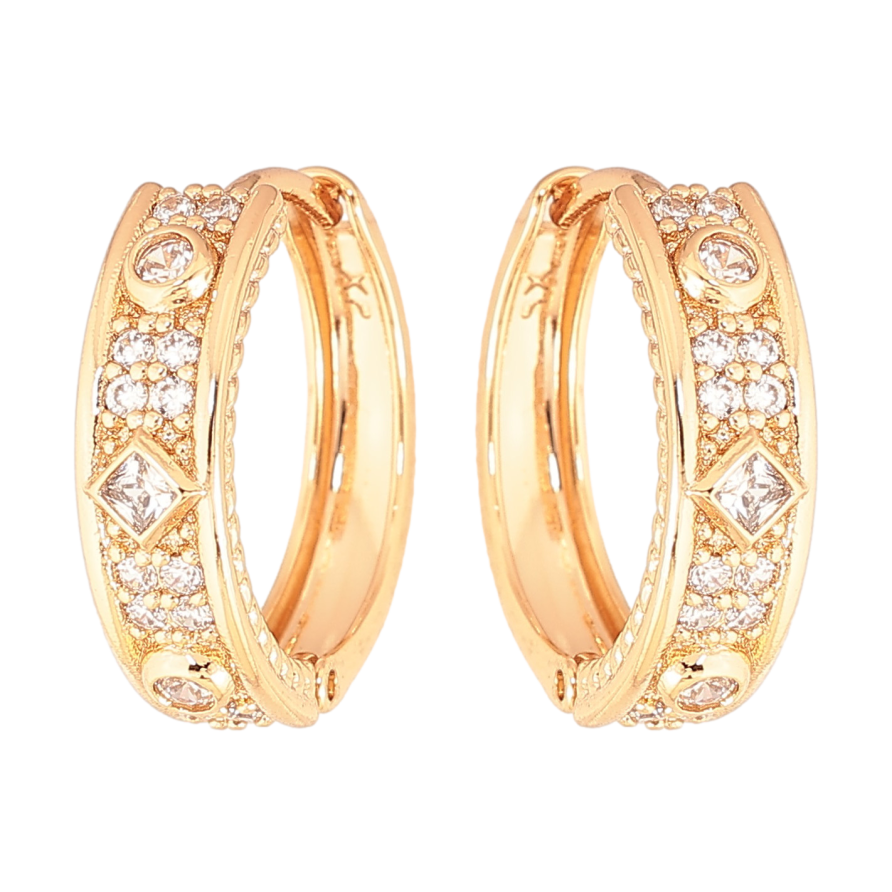 Серьги Xuping цвет Позолота 18K колечки "Узор с кристаллами" фото №1 Серьги Xuping цвет Позолота 18K колечки "Узор с кристаллами" фото №1