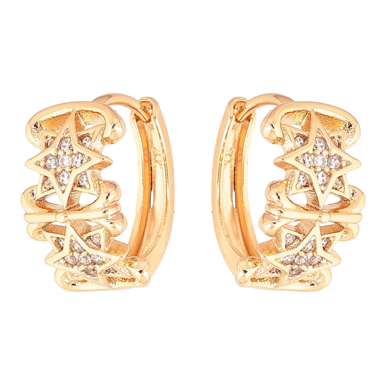Сережки Xuping колір Позолота 18K колечка "Візерунок з кристалами" фото №3 Сережки Xuping колір Позолота 18K колечка "Візерунок з кристалами" фото №3