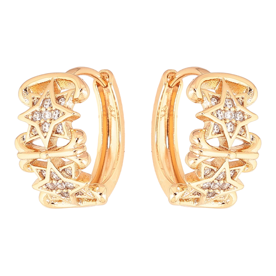 Сережки Xuping колір Позолота 18K колечка "Візерунок з кристалами" фото №1 Сережки Xuping колір Позолота 18K колечка "Візерунок з кристалами" фото №1