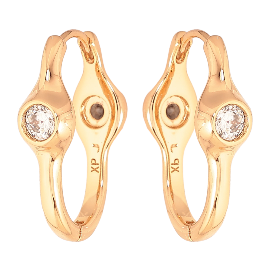 Серьги Xuping цвет Позолота 18K колечки "Узор с кристаллами двусторонний" фото №1 Серьги Xuping цвет Позолота 18K колечки "Узор с кристаллами двусторонний" фото №1