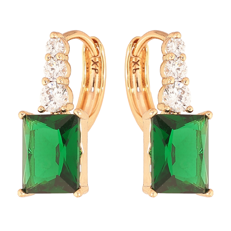 Серьги Xuping цвет Позолота 18K колечки "Узор с зелеными кристаллами" фото №3 Серьги Xuping цвет Позолота 18K колечки "Узор с зелеными кристаллами" фото №3