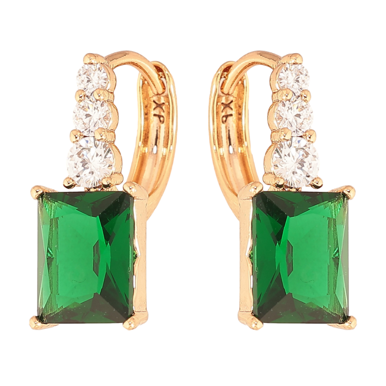 Серьги Xuping цвет Позолота 18K колечки "Узор с зелеными кристаллами" фото №2 Серьги Xuping цвет Позолота 18K колечки "Узор с зелеными кристаллами" фото №2
