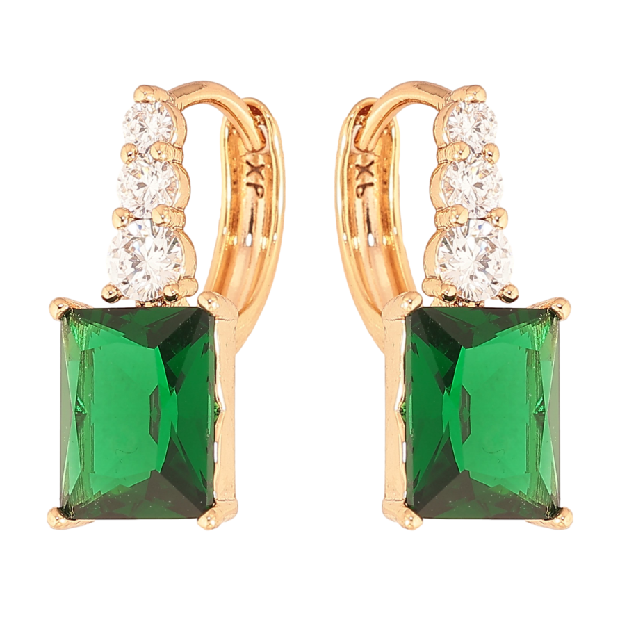Серьги Xuping цвет Позолота 18K колечки "Узор с зелеными кристаллами" фото №1 Серьги Xuping цвет Позолота 18K колечки "Узор с зелеными кристаллами" фото №1
