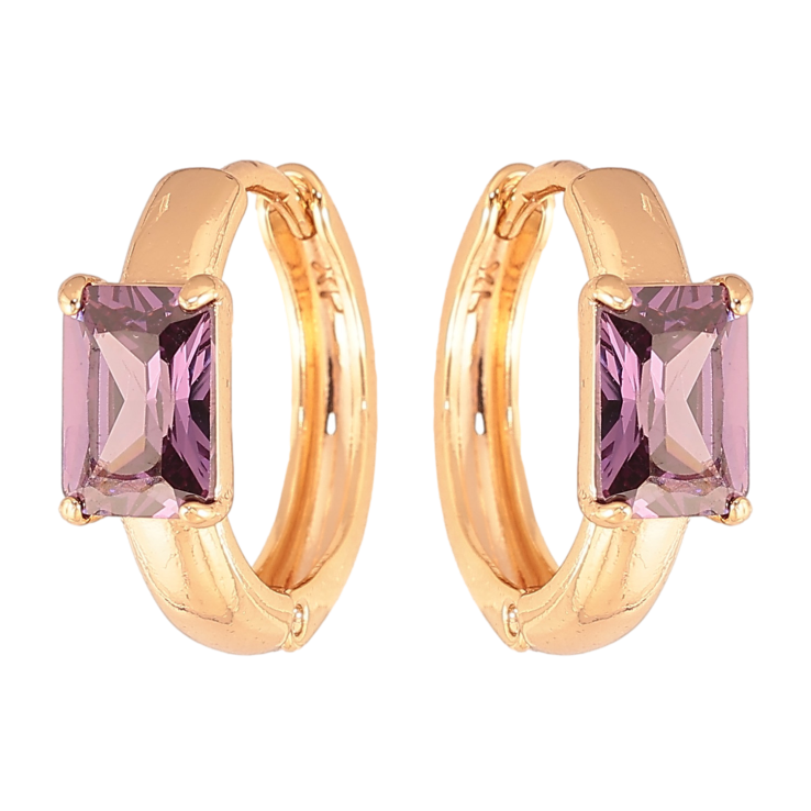 Серьги Xuping цвет Позолота 18K колечки "Узор с сиреневыми кристаллами" фото №10 Серьги Xuping цвет Позолота 18K колечки "Узор с сиреневыми кристаллами" фото №10