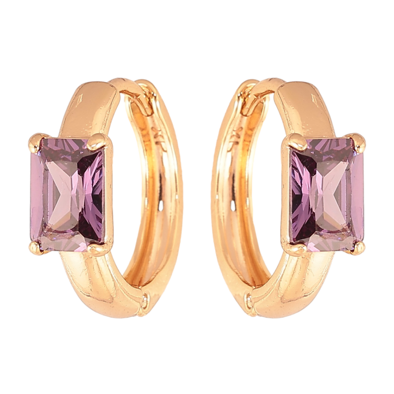 Серьги Xuping цвет Позолота 18K колечки "Узор с сиреневыми кристаллами" фото №1 Серьги Xuping цвет Позолота 18K колечки "Узор с сиреневыми кристаллами" фото №1