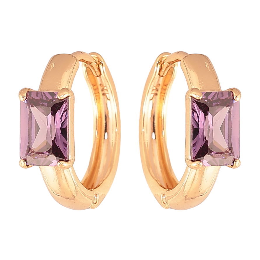 Сережки Xuping колір Позолота 18K колечка "Візерунок з бузковими кристалами" фото №1 Сережки Xuping колір Позолота 18K колечка "Візерунок з бузковими кристалами" фото №1