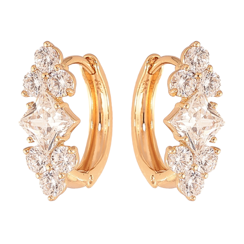 Серьги Xuping цвет Позолота 18K колечки "Узор с кристаллами"  фото №5