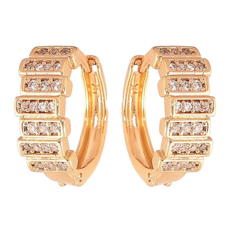 Сережки Xuping колір Позолота 18K колечка "Візерунок з кристалами" фото №1 Сережки Xuping колір Позолота 18K колечка "Візерунок з кристалами" фото №1