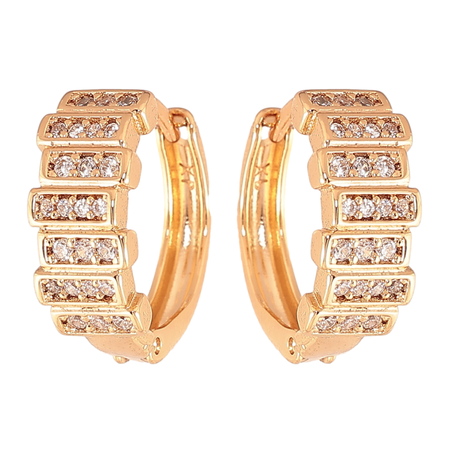 Серьги Xuping цвет Позолота 18K колечки "Узор с кристаллами"  фото №1