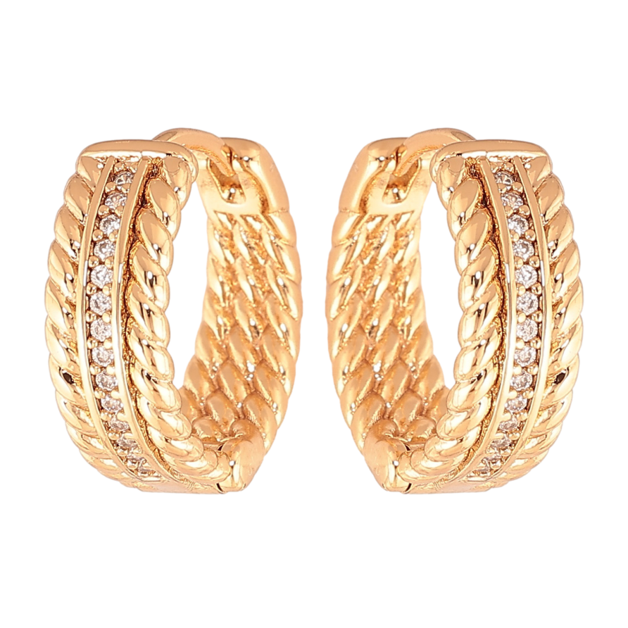 Серьги Xuping цвет Позолота 18K колечки "Узор с кристаллами" фото №1 Серьги Xuping цвет Позолота 18K колечки "Узор с кристаллами" фото №1