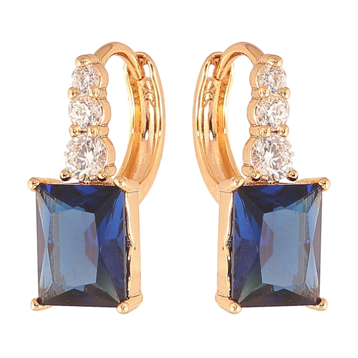 Серьги Xuping цвет Позолота 18K колечки "Узор с синими кристаллами" фото №7 Серьги Xuping цвет Позолота 18K колечки "Узор с синими кристаллами" фото №7