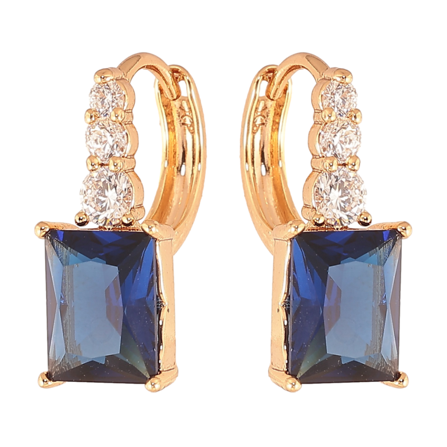 Серьги Xuping цвет Позолота 18K колечки "Узор с синими кристаллами" фото №1 Серьги Xuping цвет Позолота 18K колечки "Узор с синими кристаллами" фото №1