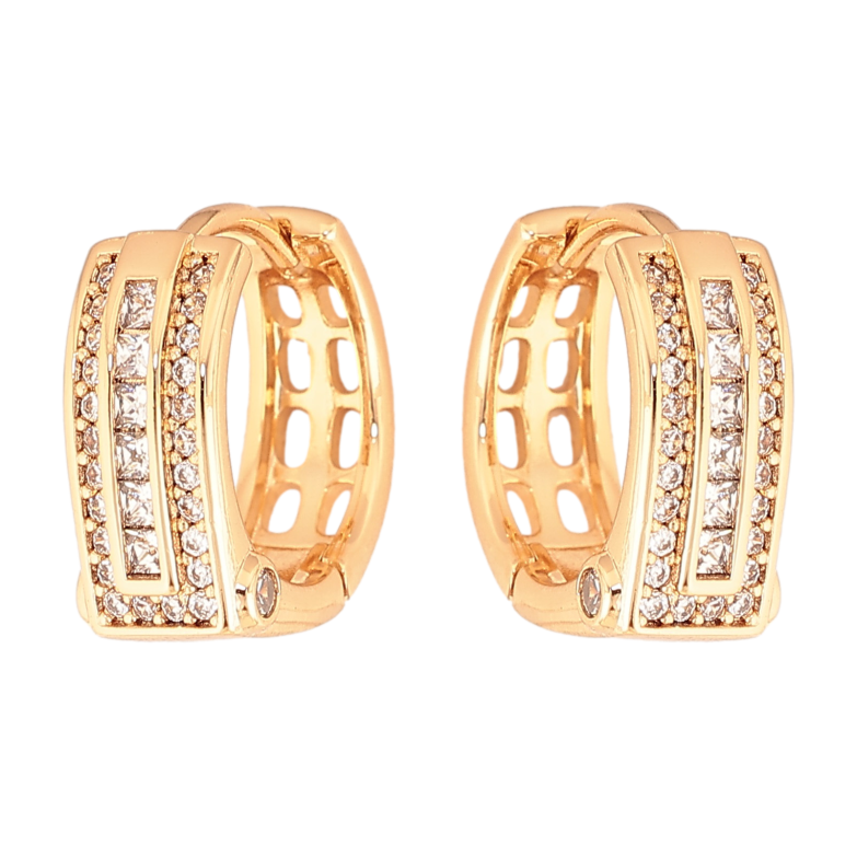 Сережки Xuping колір Позолота 18K колечка "Візерунок з кристалами" фото №1 Сережки Xuping колір Позолота 18K колечка "Візерунок з кристалами" фото №1
