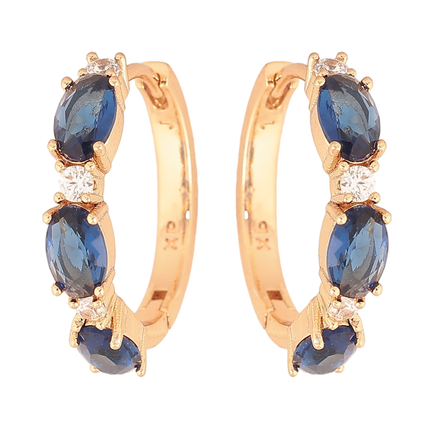 Серьги Xuping цвет Позолота 18K колечки "Узор с синими кристаллами" фото №1 Серьги Xuping цвет Позолота 18K колечки "Узор с синими кристаллами" фото №1