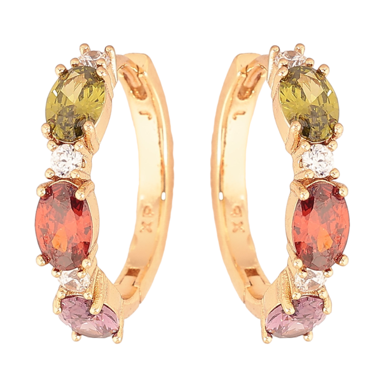 Серьги Xuping цвет Позолота 18K колечки "Узор с разноцветными кристаллами" фото №1 Серьги Xuping цвет Позолота 18K колечки "Узор с разноцветными кристаллами" фото №1
