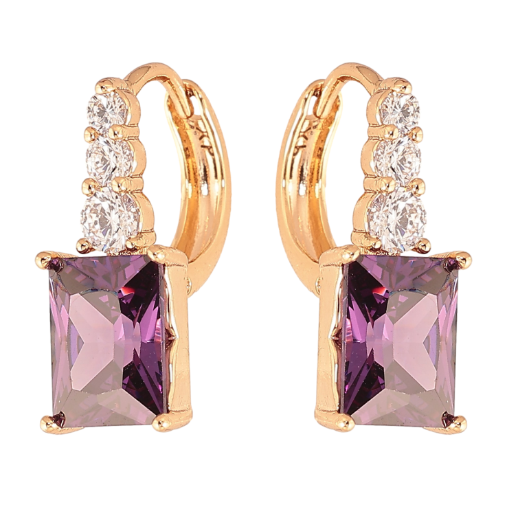 Серьги Xuping цвет Позолота 18K колечки "Узор с сиреневыми кристаллами" фото №8 Серьги Xuping цвет Позолота 18K колечки "Узор с сиреневыми кристаллами" фото №8