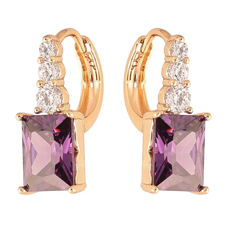 Серьги Xuping цвет Позолота 18K колечки "Узор с сиреневыми кристаллами" фото №1 Серьги Xuping цвет Позолота 18K колечки "Узор с сиреневыми кристаллами" фото №1