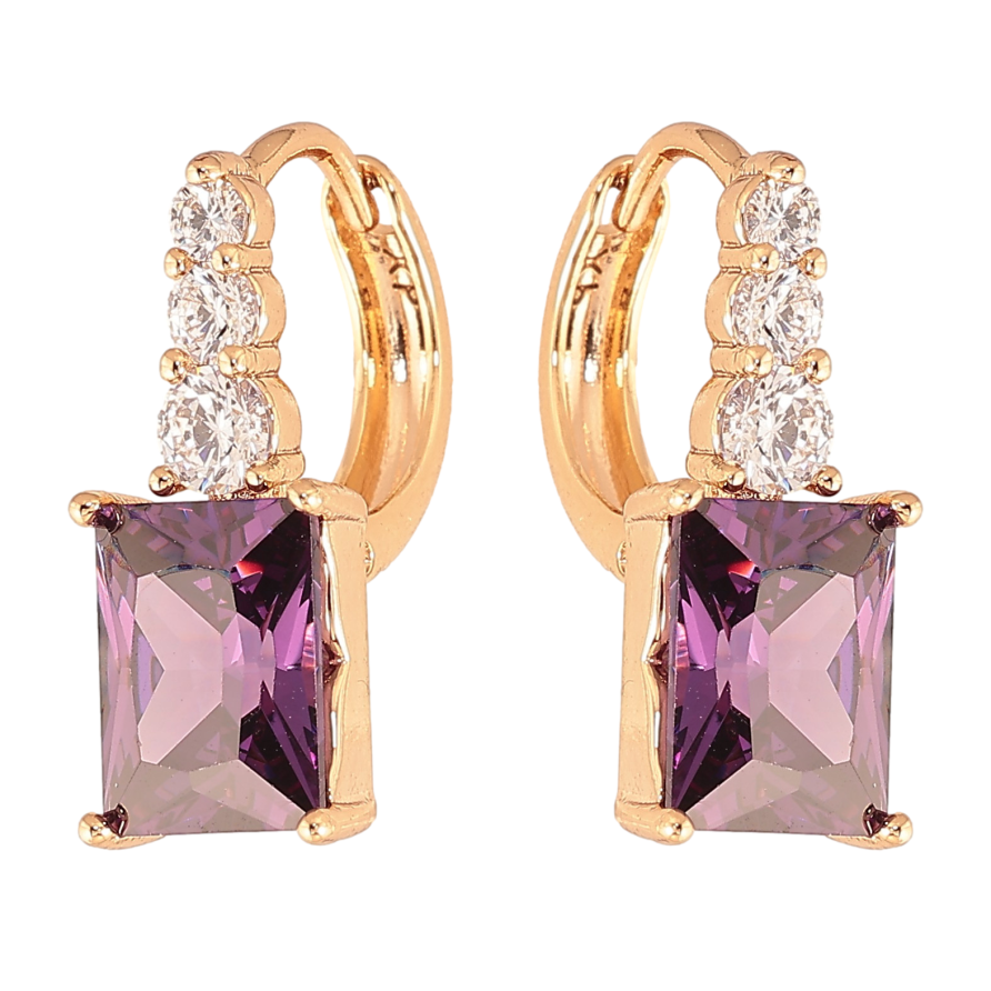 Серьги Xuping цвет Позолота 18K колечки "Узор с сиреневыми кристаллами" фото №1 Серьги Xuping цвет Позолота 18K колечки "Узор с сиреневыми кристаллами" фото №1