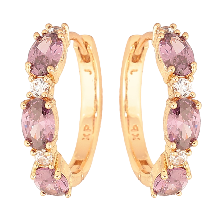 Серьги Xuping цвет Позолота 18K колечки "Узор с сиреневыми кристаллами" фото №18 Серьги Xuping цвет Позолота 18K колечки "Узор с сиреневыми кристаллами" фото №18