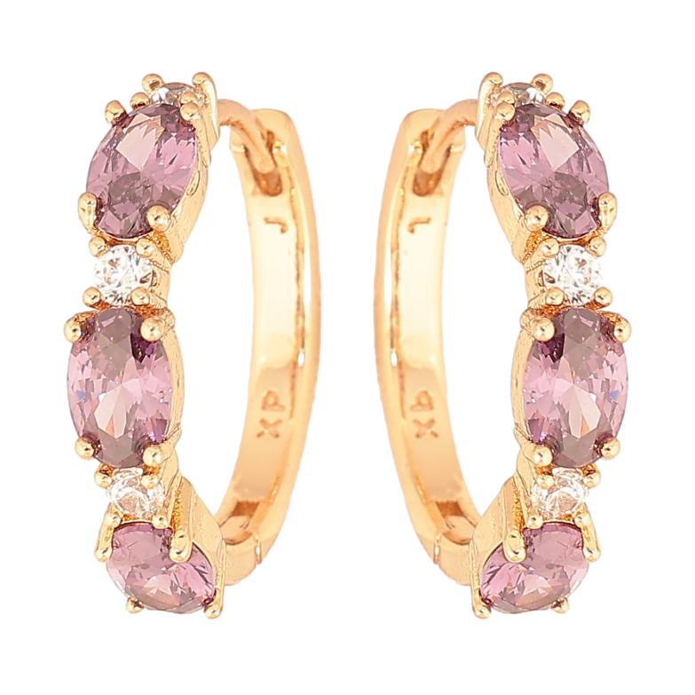 Серьги Xuping цвет Позолота 18K колечки "Узор с сиреневыми кристаллами" фото №1 Серьги Xuping цвет Позолота 18K колечки "Узор с сиреневыми кристаллами" фото №1