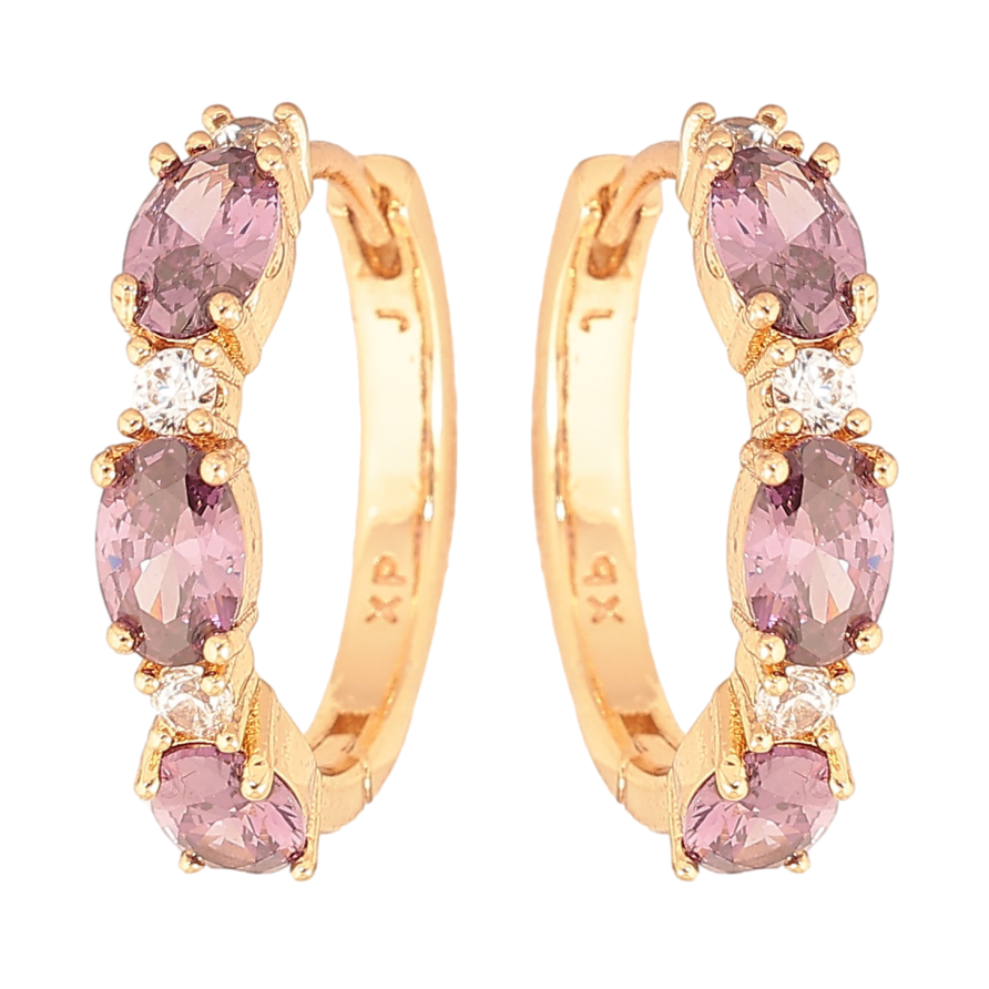 Серьги Xuping цвет Позолота 18K колечки "Узор с сиреневыми кристаллами" фото №1 Серьги Xuping цвет Позолота 18K колечки "Узор с сиреневыми кристаллами" фото №1
