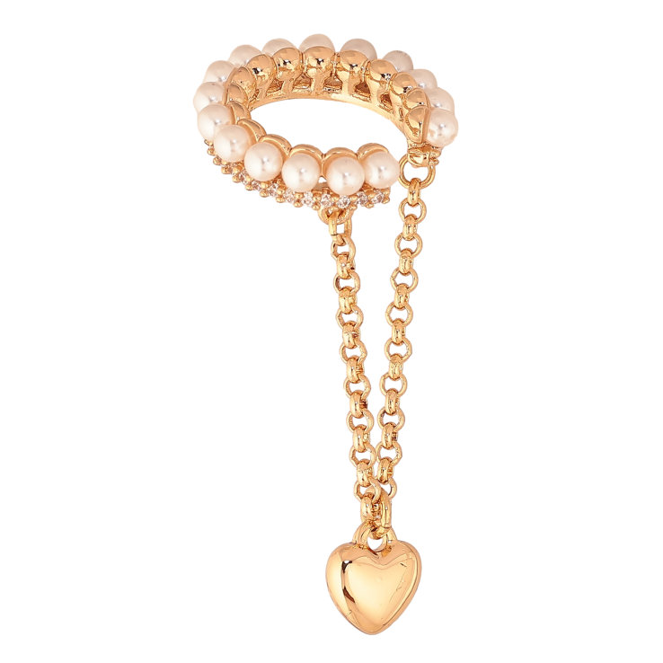 Серьги Xuping цвет Позолота 18K моно-каффа "Дорожка жемчужин с подвеской сердечко" фото №17 Серьги Xuping цвет Позолота 18K моно-каффа "Дорожка жемчужин с подвеской сердечко" фото №17