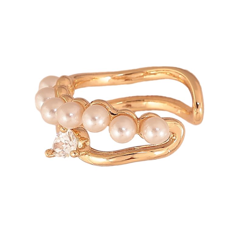Серьги Xuping цвет Позолота 18K моно-каффа "Узор с кристаллом и жемчужинами" фото №4 Серьги Xuping цвет Позолота 18K моно-каффа "Узор с кристаллом и жемчужинами" фото №4
