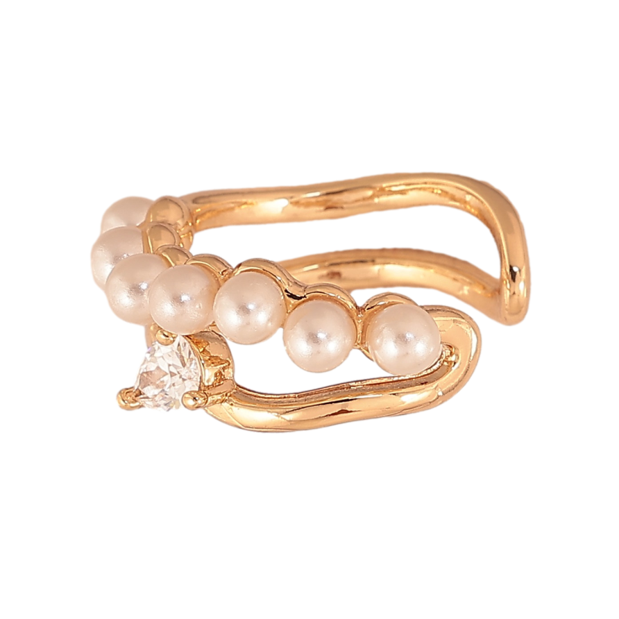 Серьги Xuping цвет Позолота 18K моно-каффа "Узор с кристаллом и жемчужинами" фото №1 Серьги Xuping цвет Позолота 18K моно-каффа "Узор с кристаллом и жемчужинами" фото №1