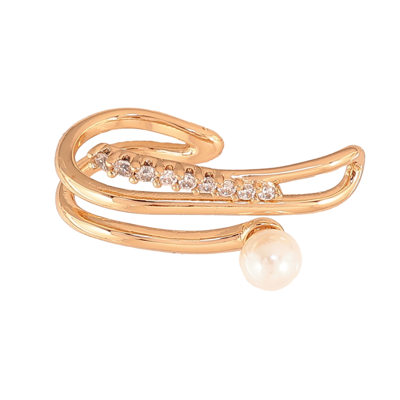 Сережки Xuping колір Позолота 18K моно-каффа "Візерунок з кристалами і перлиною" фото №1